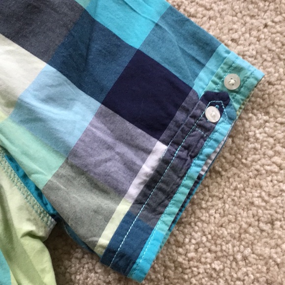 Men’s Blue & Green Plaid Button Down Shirt - Picture 4 of 7